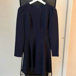 Gal Meets Glam Collection Celeste Long Sleeve Fit & Flare Dress in Navy Size 00